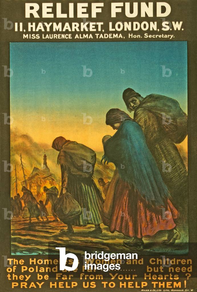 Fundraising appeal for 'The Polish Relief Fund', pub. London, c.1915 (colour litho)