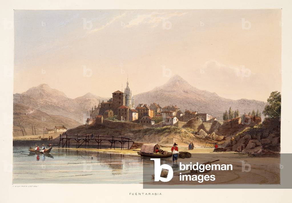 Fontarabia, from Sketches of scenery in the Basque provinces of Spain, with a selection of national music , pub. 1838 (hand coloured engraving)