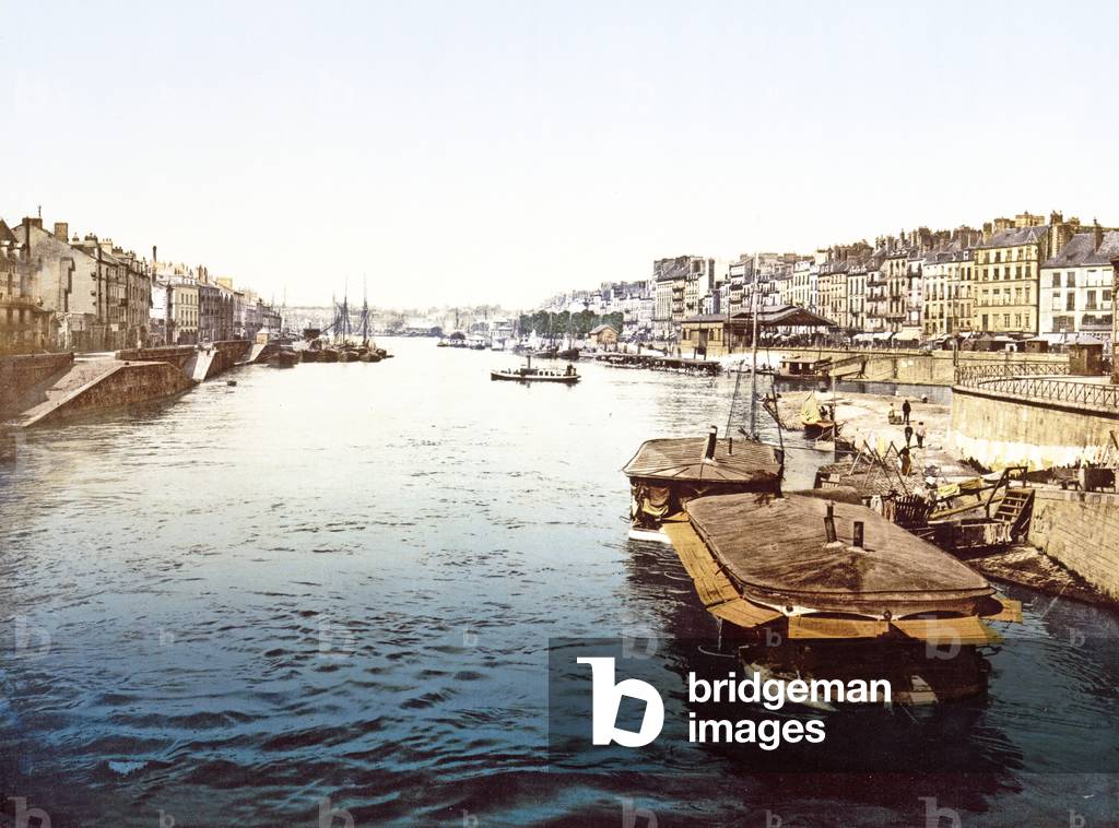 Pleasure boats on the Loire in Nantes, pub. 1890-1900 (colour litho)