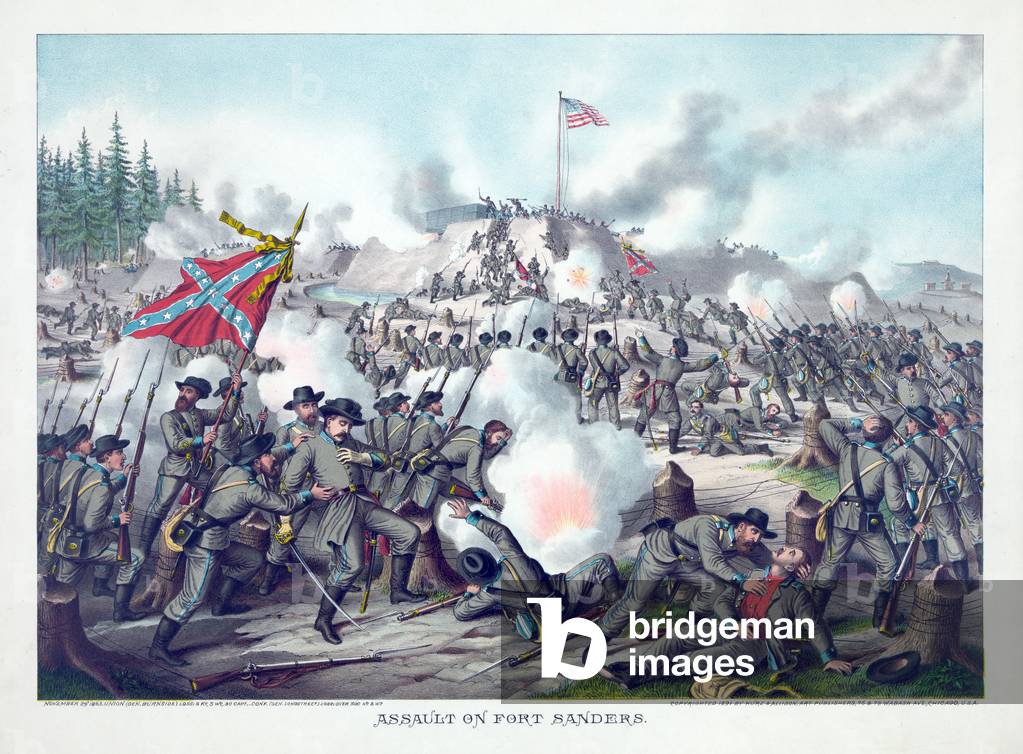 Assault on Fort Sanders, pub. Kurz & Allison, 1891 (colour litho)