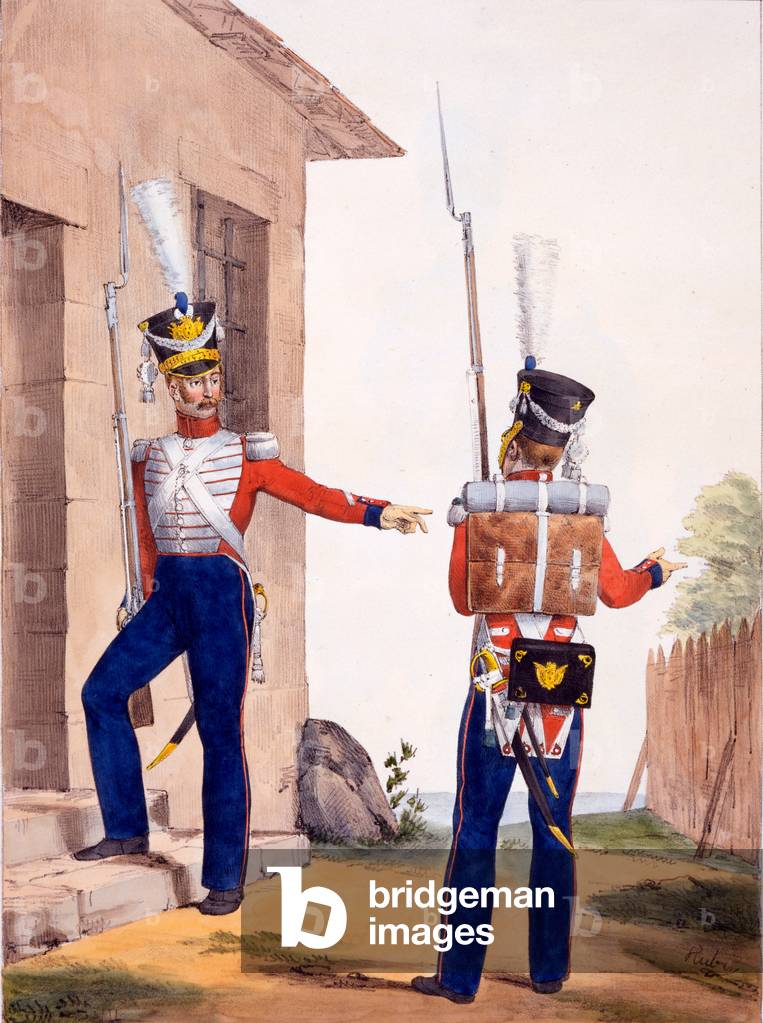 Uniform of the 8th Infantry Regiment of the Swiss Royal Guard, from 'Collection des Uniforms de l'Armee Francaise', published 1823 (hand-coloured litho)
