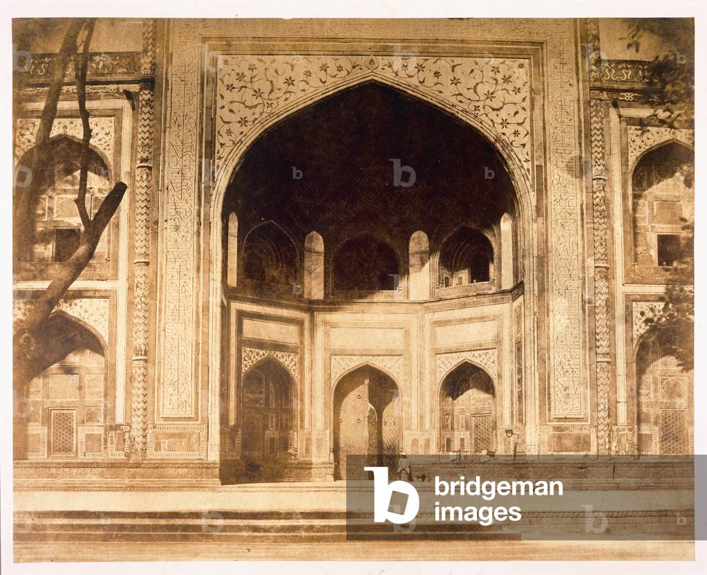Outside the Taj Mahal, probably illustrated in 'Photographic Views in Agra and Its Vicinity', 1858 (sepia photograph)