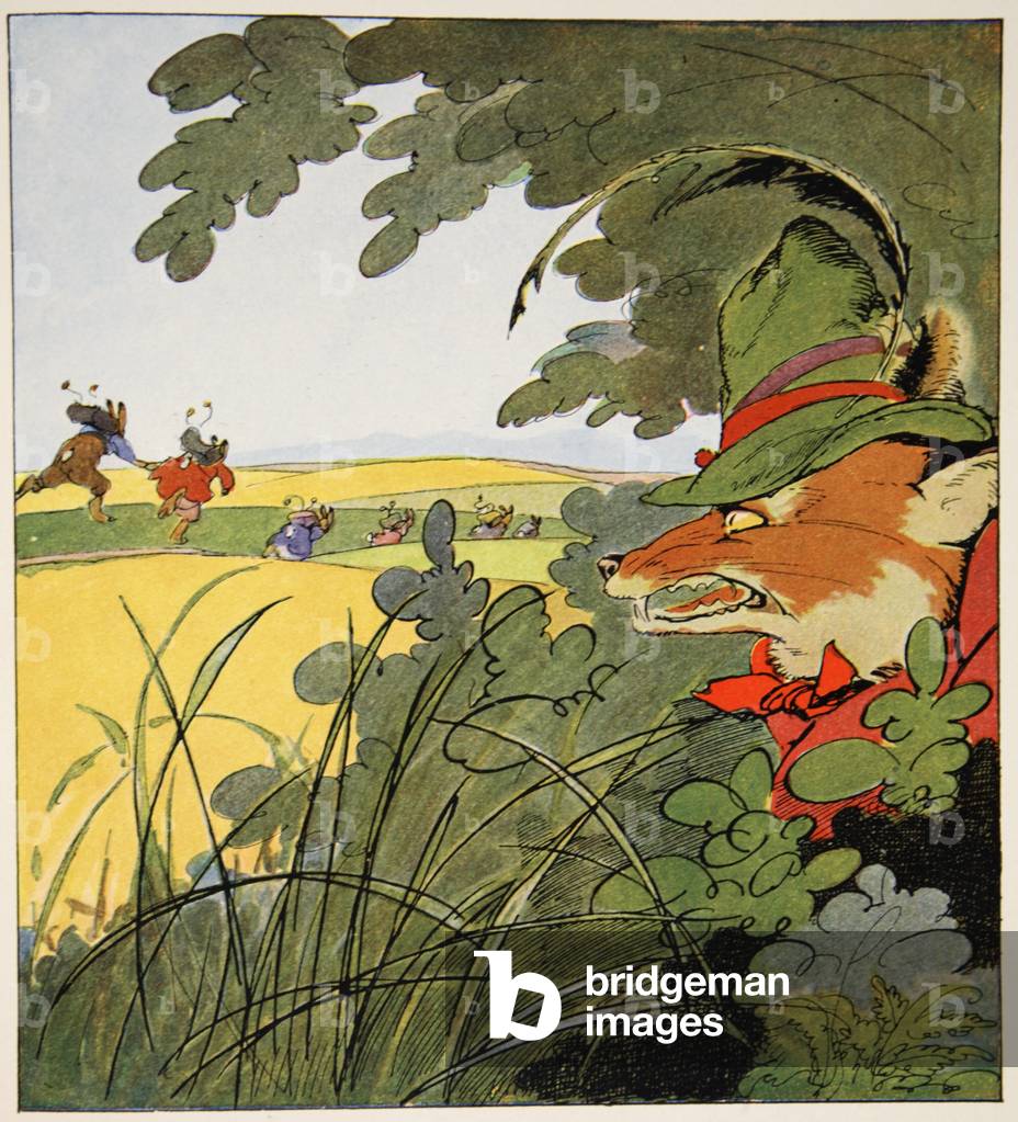 Running home, illustration from 'De Haschenschule, ein Lustiges Bilderbuch' by Fritz Koch-Gotha and Albert Sixtus, 1924 (colour litho)