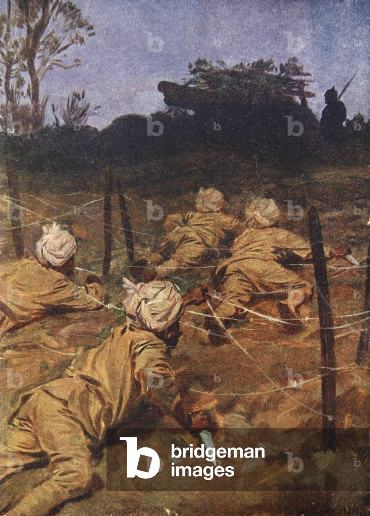 The Indian Soldiers crept forward as silently as cats (colour litho)