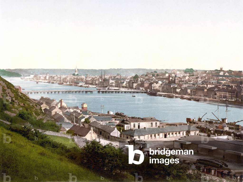 View of Waterford with the River Suir running through it, pub. c.1895 (postcard chromolithograph)