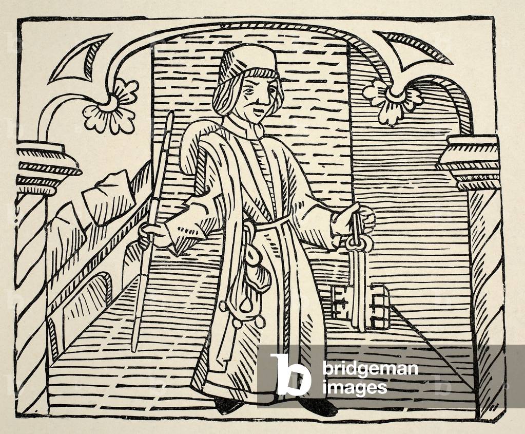 Smith, from 'Game of Chess' by William Caxton, pub. 1480 (woodcut) (sepia photo)