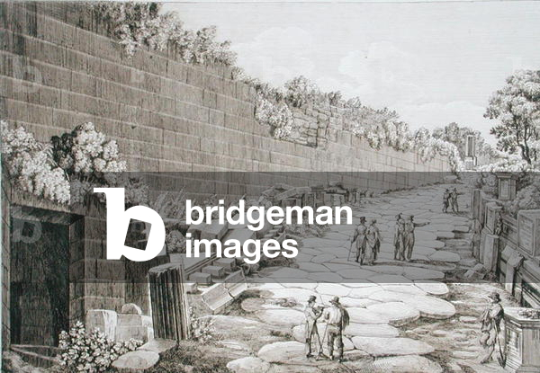 Roman road to Tusculo, after its first excavation in 1825, from 'Le Antichita dei contorni di Roma', published 1824-26 (etching)