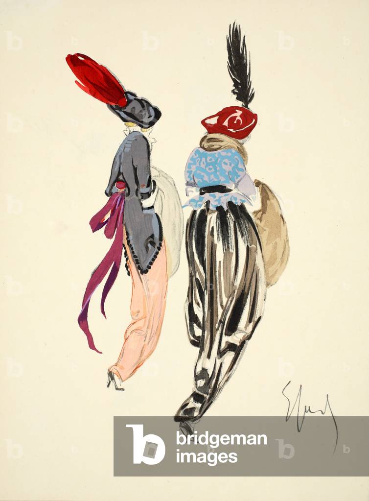 Design for day dress, 1912, plate 10, illustration from 'Robes et Femmes', pub. Dorbon-Ainé, Paris, 1913 (pochoir print)