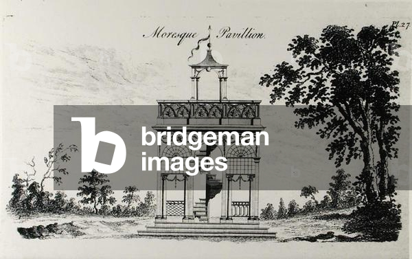 Moorish Pavilion, from 'Grotesque Architecture, or Rural Amusement', by William Wrighte, published 1767 (engraving) (b/w photo)