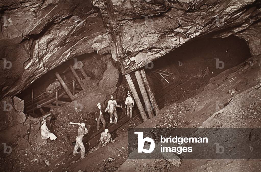 The 70 tram-road, East Pool mine, illustration from ''Mongst mines and miners, or Underground Scenes by Flash-Light' by J.C. Burrows and William Thomas, pub. 1893 (sepia photo)