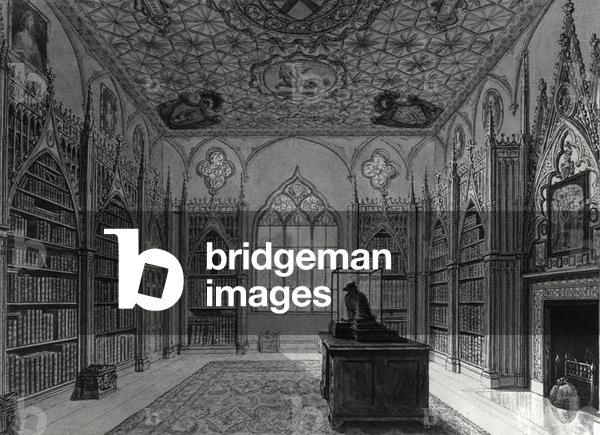 Interior of Strawberry Hill (litho) b/w photo)