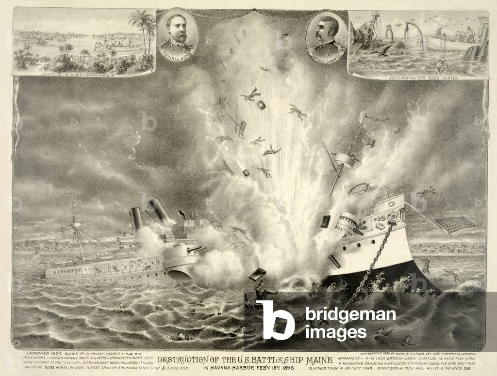 Destruction of the US Battleship Maine, 15th February, 1898, pub.1898 (engraving)