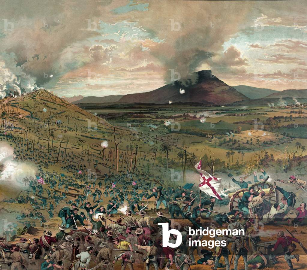 Battle of Mission Ridge, Nov. 25th, 1863 - presented with the compliments of the McCormick Harvesting Machine Company, pub. 1886 (colour lithograph)