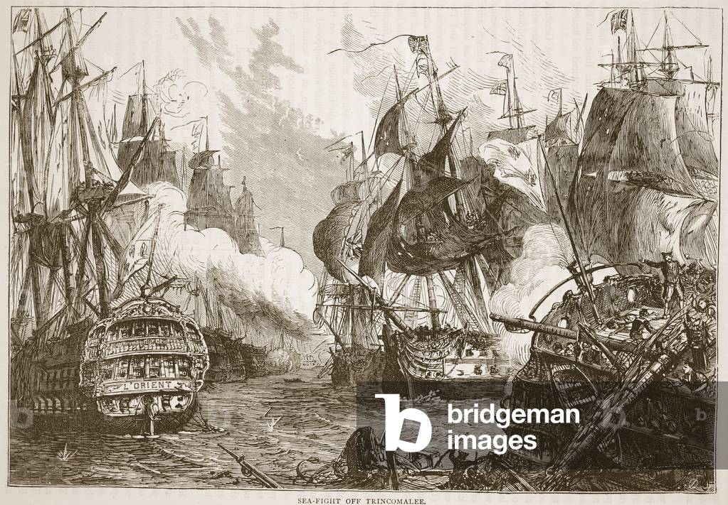 Sea-fight off Trincomalee, illustration from 'Cassell's Illustrated History of India' by James Grant, pub. 1879 (litho)