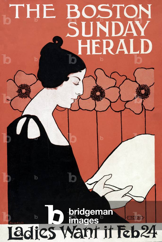 The Boston Sunday Herald - Ladies Want It Feb. 24, pub. C. 1900 (colour litho)