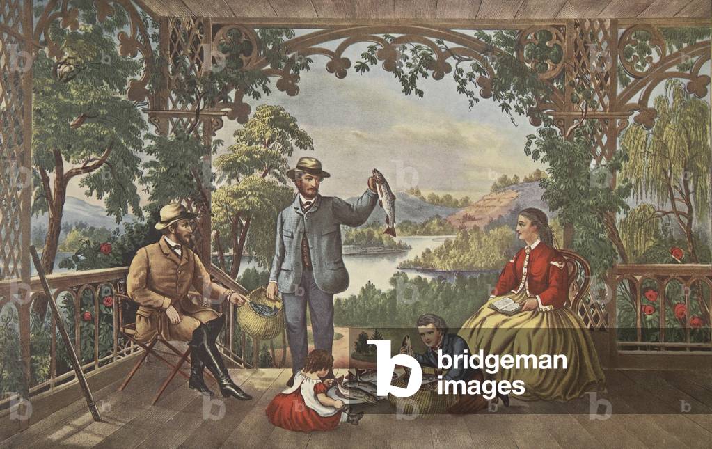 Home From The Brook, The Lucky Fisherman, pub. 1867,  Currier & Ives (colour litho)