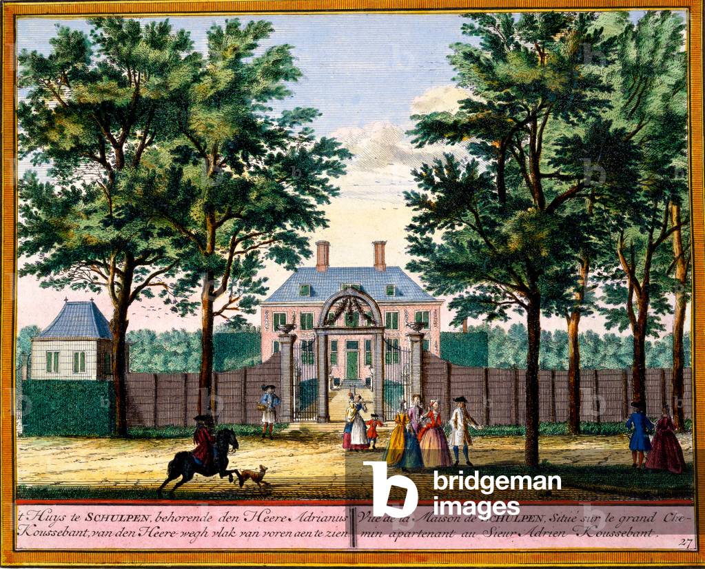 View of Schulpen House, from 'Het Zeganpralent Kennemerlant' by Hendrick de Leth and Matthias Brouerius Van Nidek, published c.1700-30 (coloured engraving)