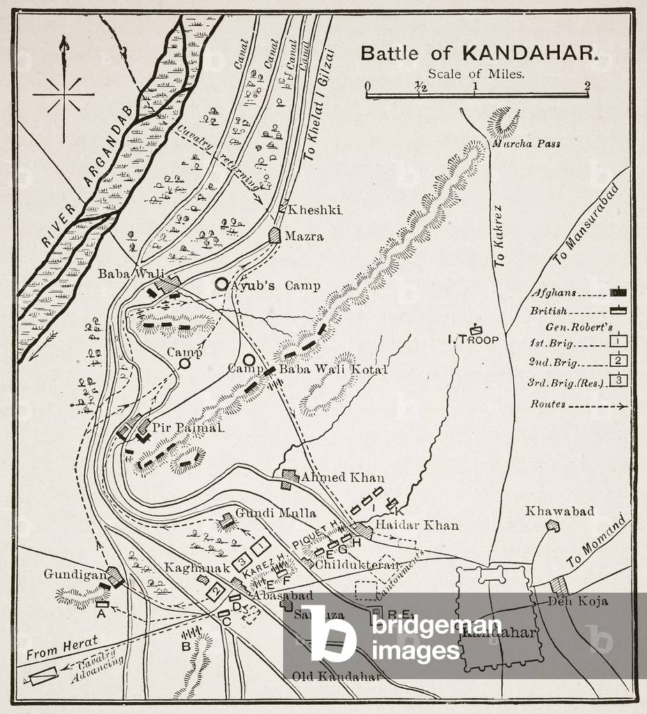 Plan of the Battle of Kandahar (litho)