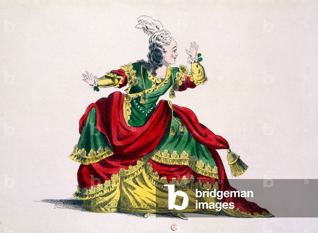 Miss Sainval as Zenobie in 'Zenobie and Rhadamisthe', facsimile by Guillaumot fils (hand-coloured engraving)