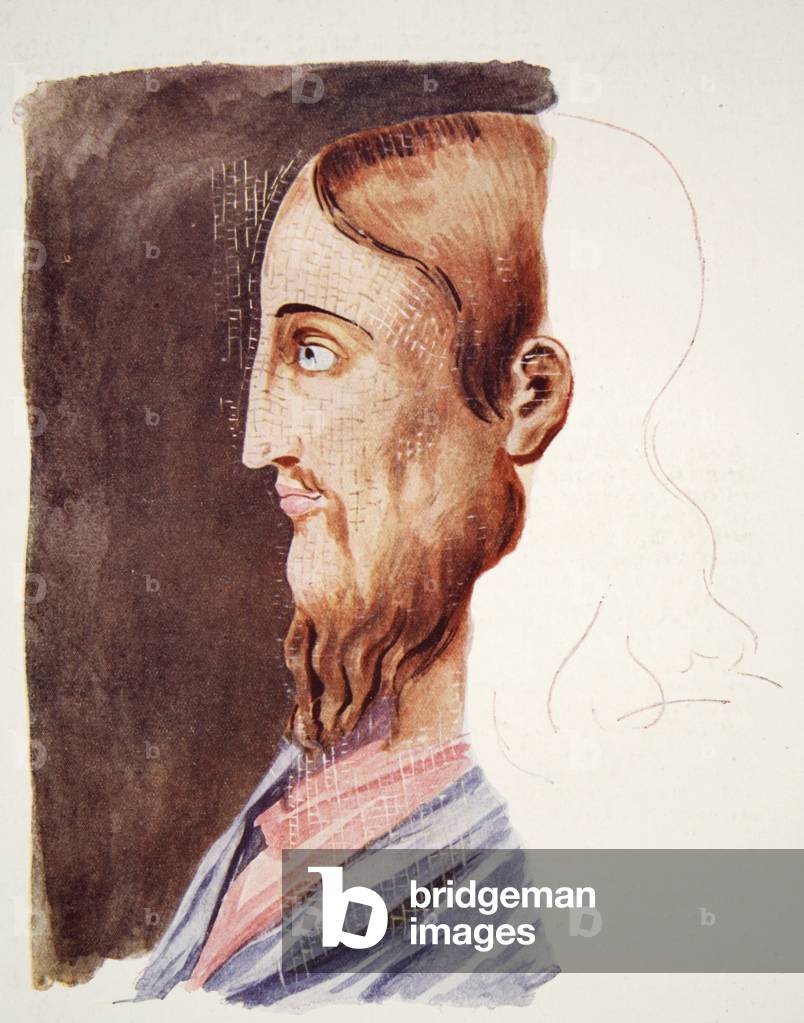 2nd Century portrait of Christ from the Roman Catacombs, drawing attri. to T. Heaphy, reproduced in 'The Outline of History: being a plain history of life and mankind' by H.G. Wells, London (colour litho)