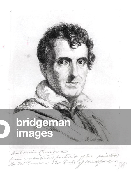 Portrait of Antonio Canova (1757-1822) 1817 (engraving) (b/w photo)