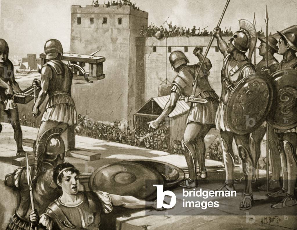 L'assedio di Potidaea, 432 a.C., illustrazione da 'Hutchinson's History of the Nations', 1915 (lito)