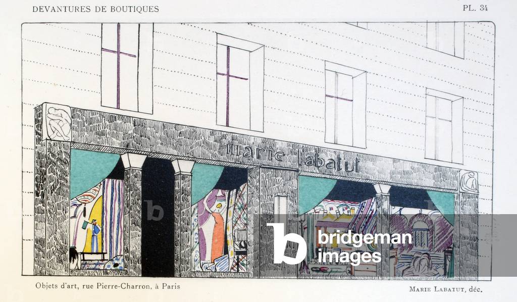 Objets d'art, plate 34, illustration from 'Devantures de Boutiques' by Louis-Pierre Sezille, Paris, 1927 (colour litho)