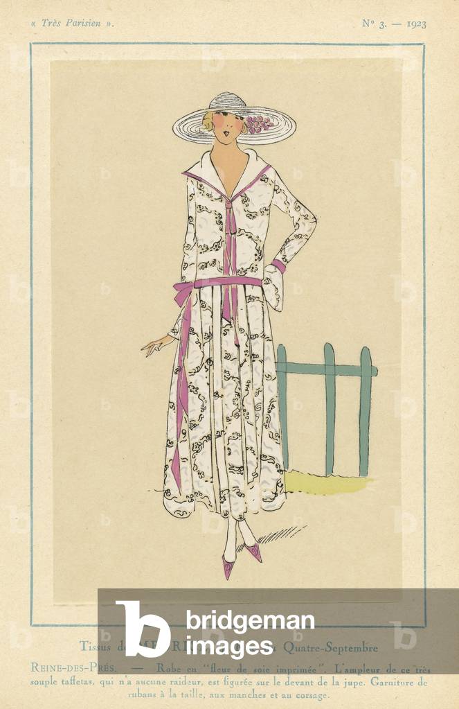 Tissus de Meurice, 9, Rue du Quatre-Septembre, from Tres Parisien, pub. 1923 (coloured engraving)
