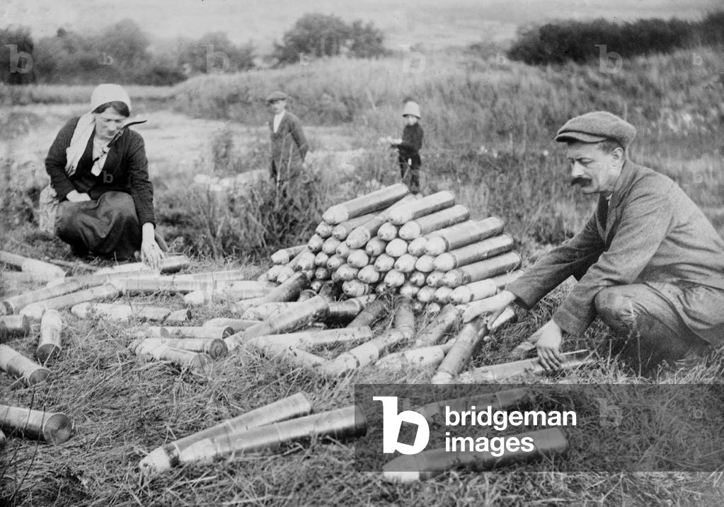 German ammunition left behind after the Battle of the Marne, pub. 1914 (b/w photo)