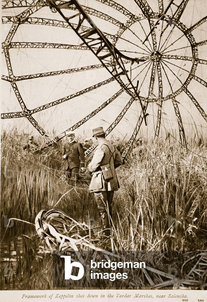 Framework of the Zeppelin shot down in the Vardar Marshes, near Salonika, 1914-19 (litho)