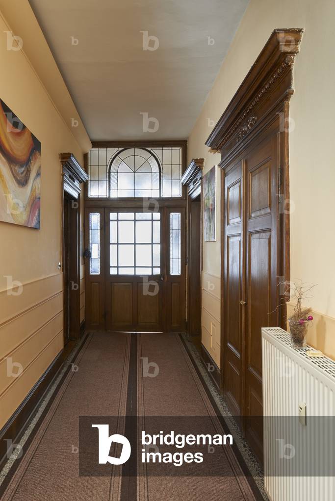 Monsheim, Villa Fliedner, corridor, view to the porch. Rhinehesse, Rhineland-Palatinate, Germany