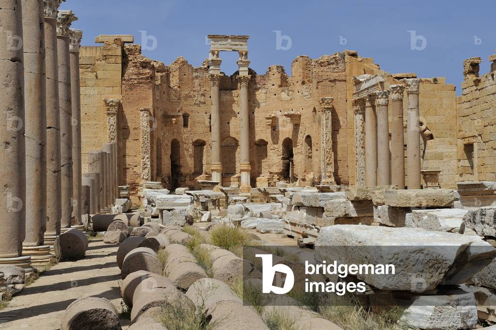 View of the nave and apse of the Severian Basilica, Leptis Magna, Libya (photo)