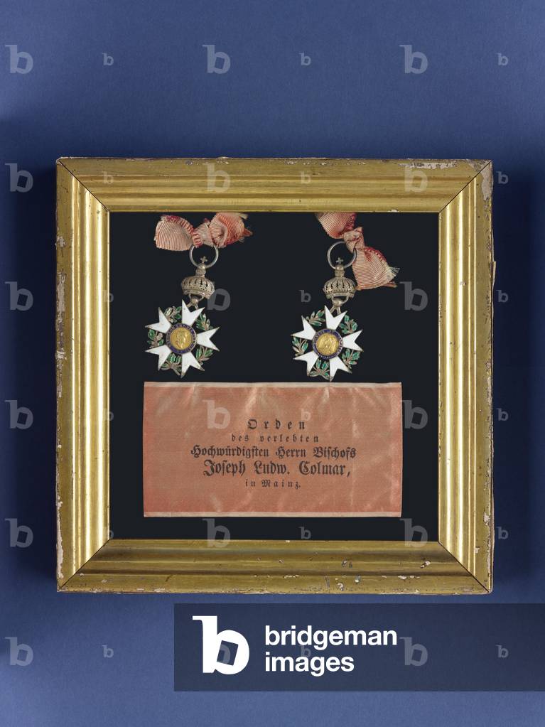 Two medals of the French Legion d'Honneur, from the possessions of Bishop Joseph Ludwig Colmar, 1804 and 1805 (silver, enamel & silk) (see also 1630263-4)