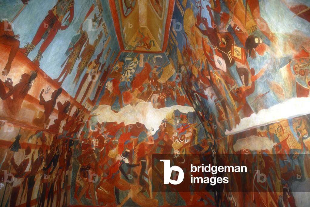 Reproduction of mural from the Temple of Murals, Bonampak (wall painting)