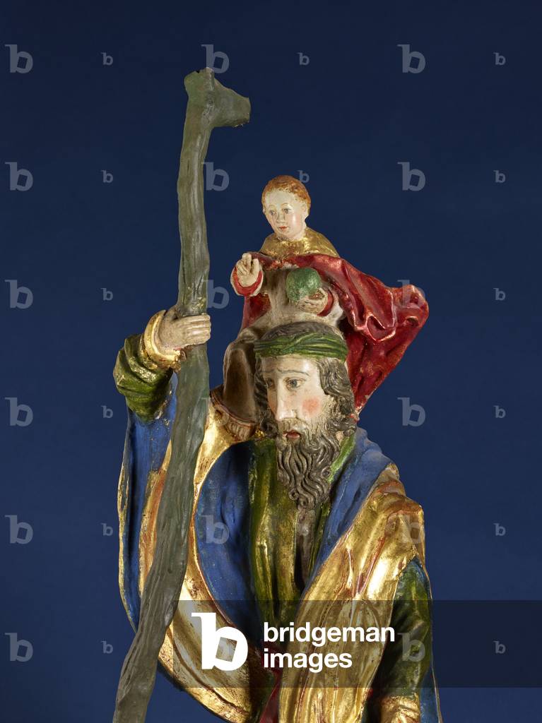 St. Christopher and the infant Christ, late 15th century (wood) (see also 1630226)