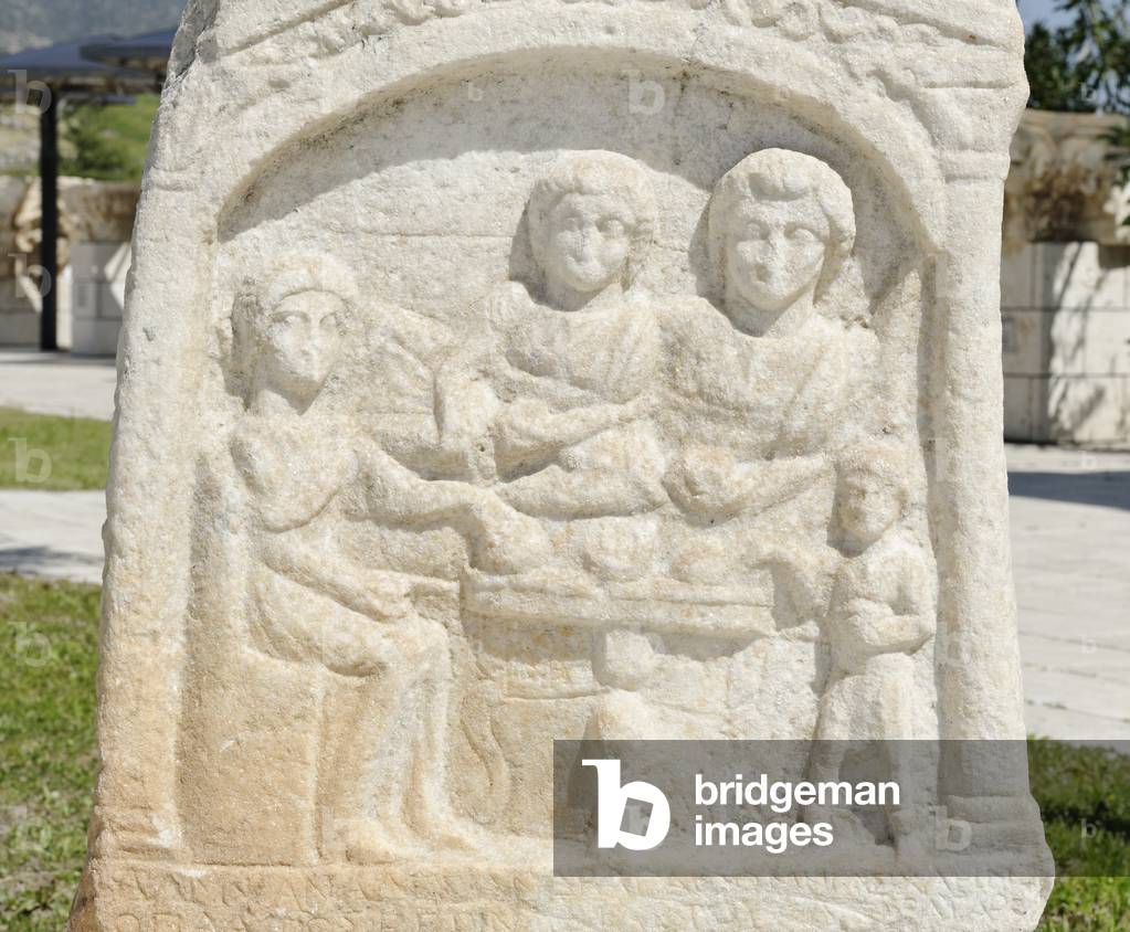 Tombstone of Andragathos with a funerary banquet (marble)