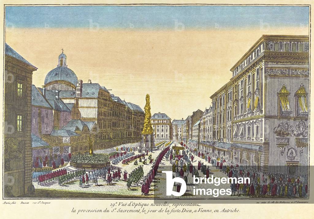 Vienna, procession of the feast of Corpus Christi, picture for a Zograscope (colour etching)