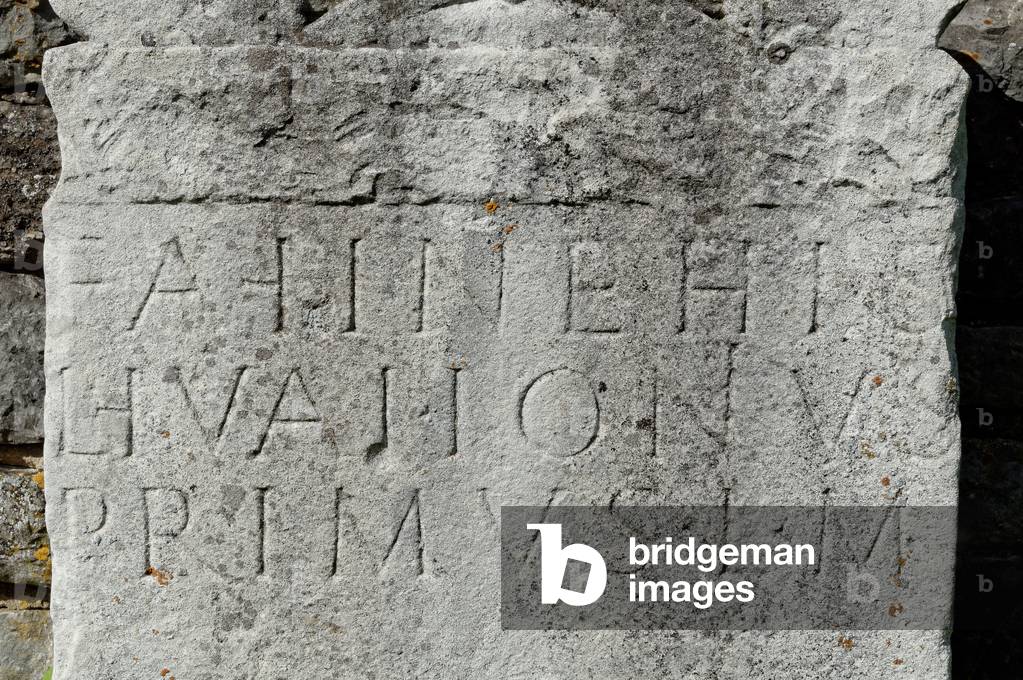 Inscribed consecration stone for Matronae Fachinehae, Roman temple, Eifel, near Zingsheim, Germany (photo)