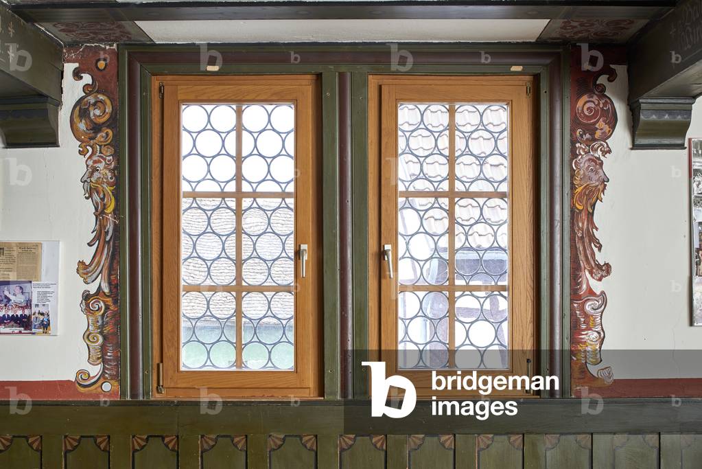 Window in the Old town hall, built end of the 16th century, hall in the 1st floor, Mettenheim (colour photo)