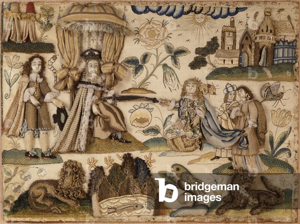 King Ahasuerus and Queen Esther, c.1660 (silk, metallic yarns & isinglass)