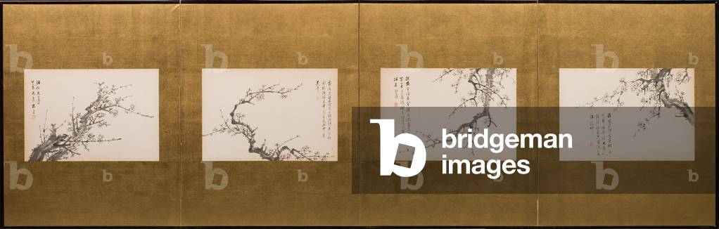 Prunus Blossoms, folding screen, Edo period 1844 (ink on paper) (see also 752778-82)