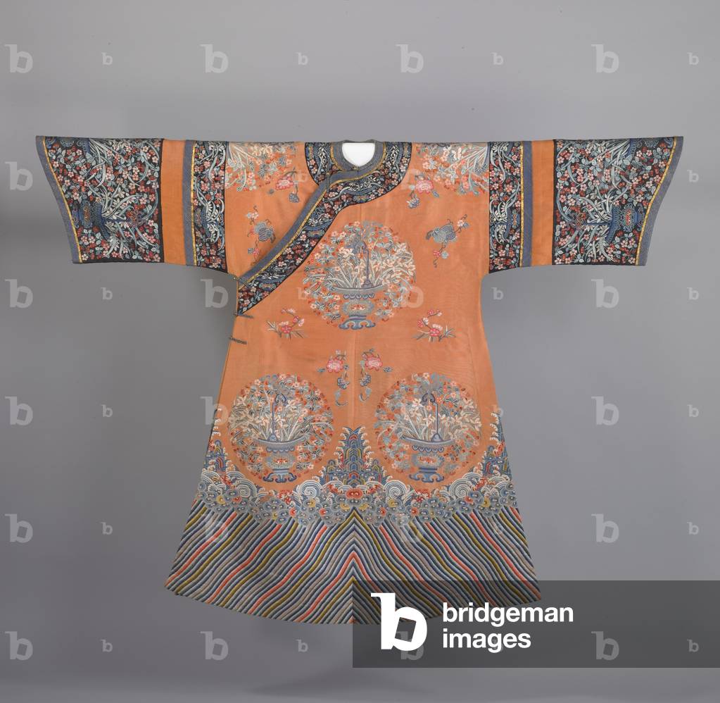 Manchu Woman's Informal Summer Court Robe (embroidered & brocaded silk with silk and metallic threads)