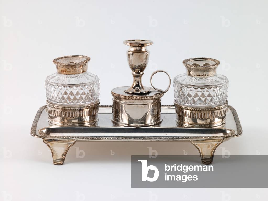 Inkstand, c.1800 (silverplate & glass)