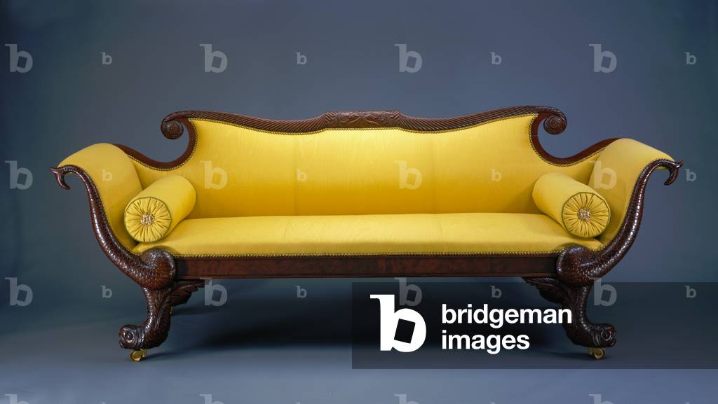 Sofa, c.1815-20 (mahogany, ash, yellow poplar, brass & reproduction wool moreen upholstery)
