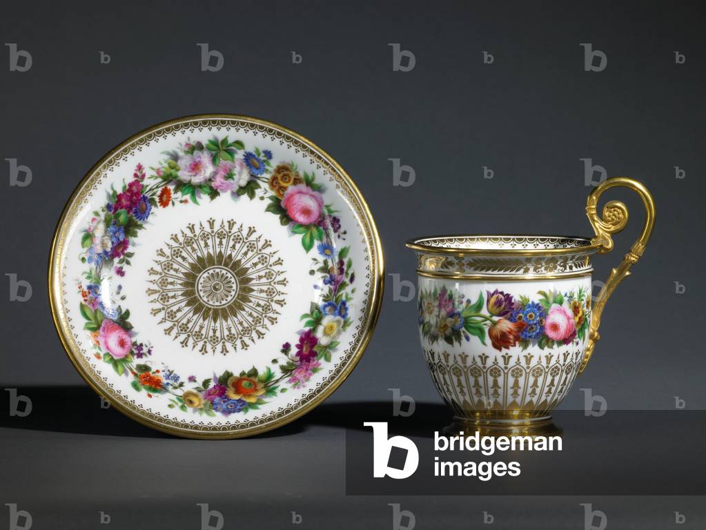 Sevres cup and saucer, 1828 and 1829 (glazed porcelain with enamel & gilding)