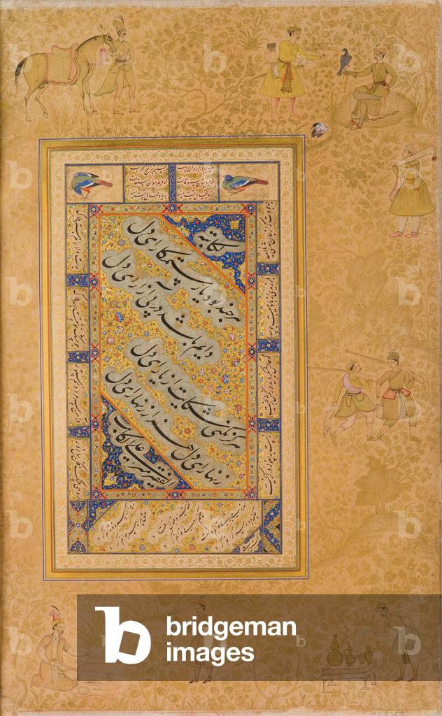 Page from an Album made for Jahangir, recto, recto calligraphy first half 16th century; verso image c.1590; album c.1608-19 (watercolor, gold, and ink on paper)