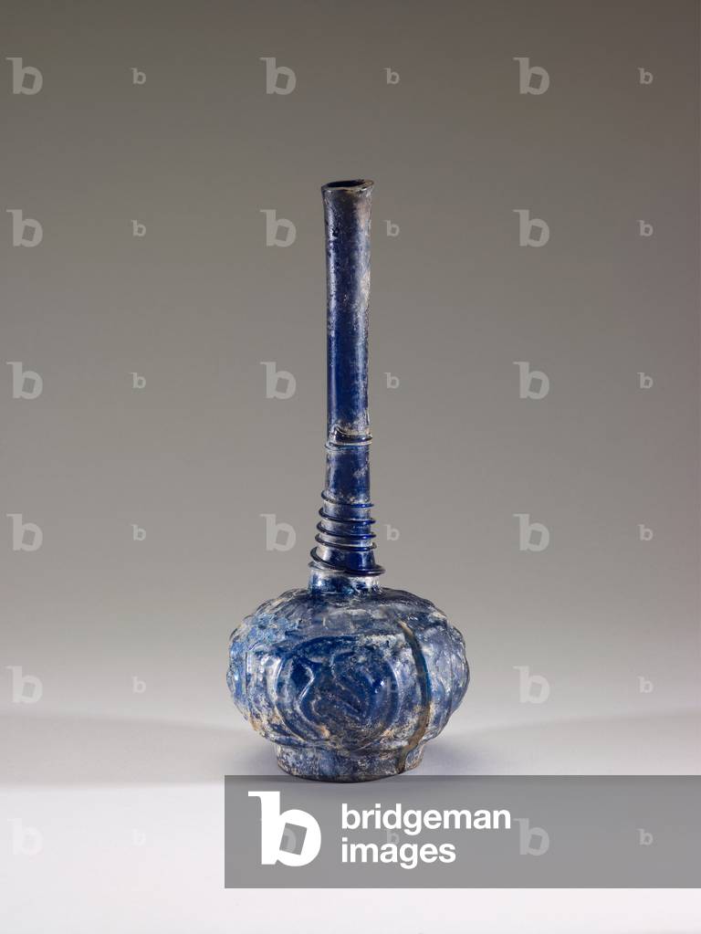 Long-necked Bottle, Saljuq period, 12th century (mold-blown glass)