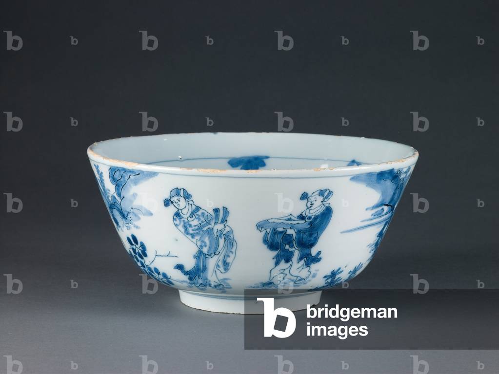 Bowl, 1687 (tin-glazed earthenware with cobalt decoration)