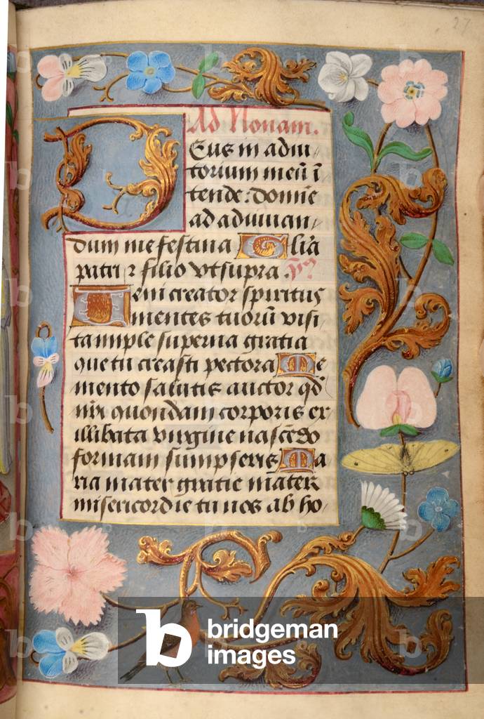 Ms 60 fol.27r Illustrated text, from the Hours of Katherine Bray, c.1480-90 (gouache & bodycolour on vellum)