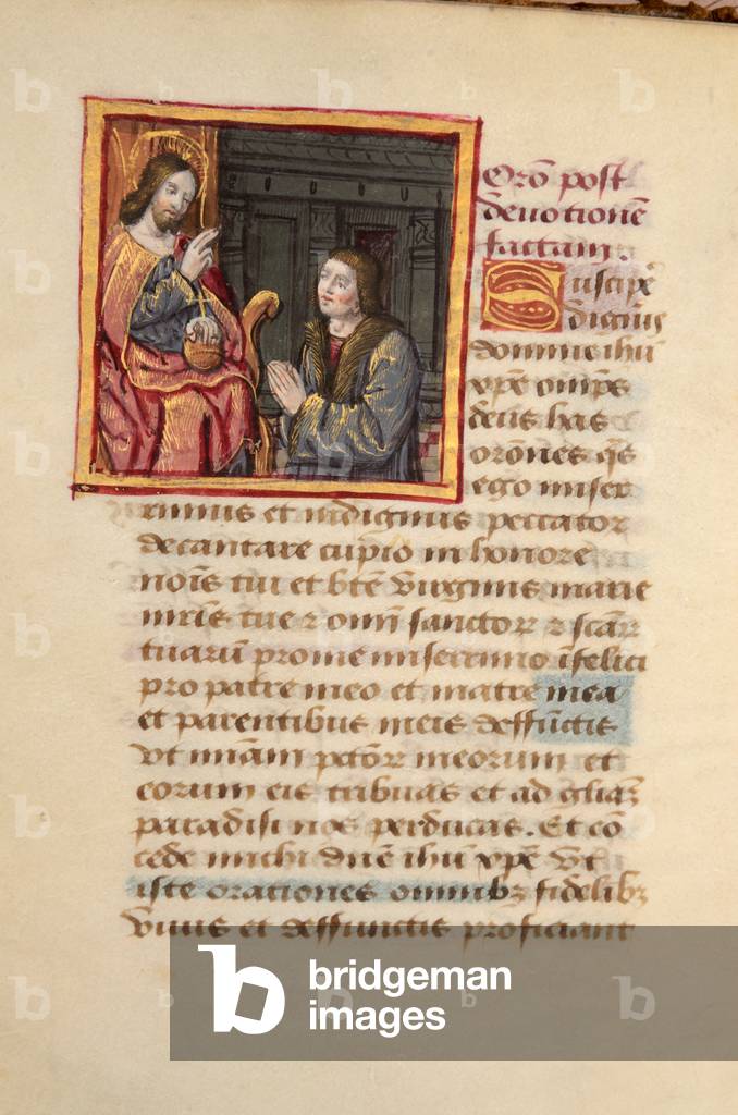 Ms 45 fol.49v Christ giving blessing, from Preces Variae, c.1500 (gouache & bodycolour on vellum)